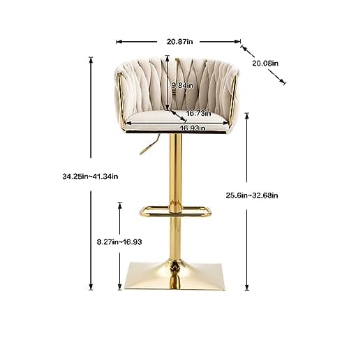 Modern Fabric Upholstered Swivel Bar Stools Set of 2 with Adjustable Height, Woven Back, and Footrest, Ivory