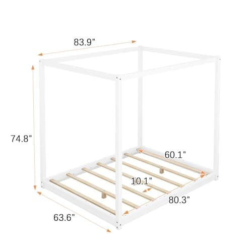 Queen Size Canopy Bed Frame for Adults, Teens, and Children, White