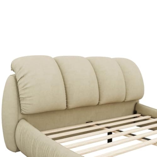 Luxury Upholstered Queen Size Platform Bed, Stone Gray Velvet