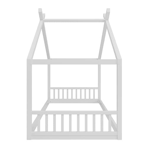 Montessori Twin Size Floor Bed with Fence, White