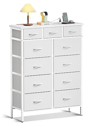 Light Grey AODK Charging Dresser - 52 Inches Tall with 11 Drawers