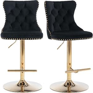Navy Velvet Swivel Bar Stools, Tufted Back, Silver Chrome Base (2 Pcs)