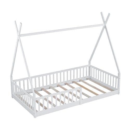 Bellemave Twin Size Floor Bed with Guardrail for Kids