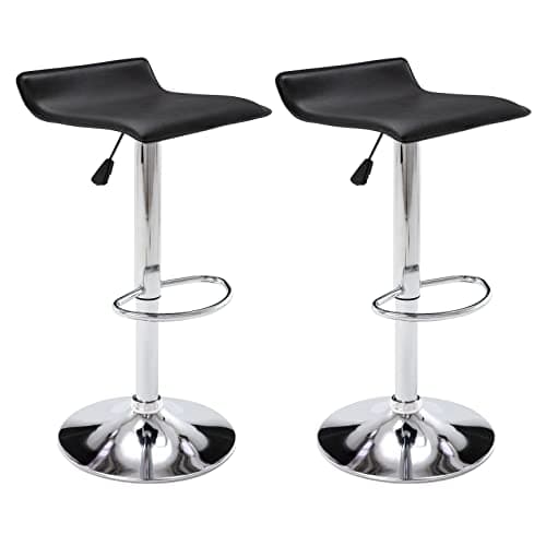 Vogue Black PU Leather Airlift Kitchen Bar Stools, Set of 2