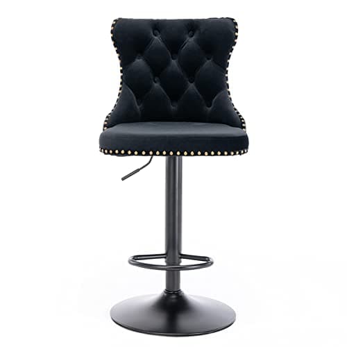 Modern Swivel Velvet Bar Stools Set of 2 with Backrest and Footrest - Black