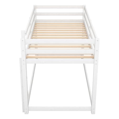 i-POOK Low Floor Twin Bunk Bed with Ladder & Guardrail, 400LBS Capacity, Easy Assemble, White