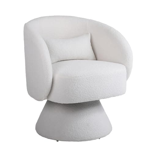 KIVENJAJA Sherpa Teddy 360° Swivel Armchair, White Pillowed Boucle Living Room Chair