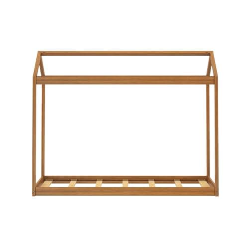 Max & Lily Montessori Wooden Twin Floor Bed, Modern Solid Pecan for Kids