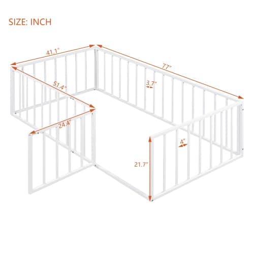 Montessori Metal Safety Guardrail Floor Bed for Kids, White