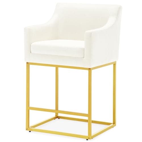 Modern 26" Counter Height Bar Stools, Linen Back, Gold Metal, Set of 3