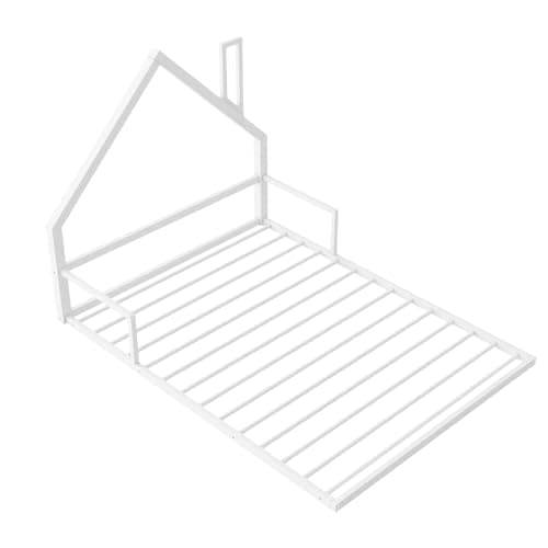 Bellemave Full Size Kids Floor Bed with House-Shaped Headboard, White
