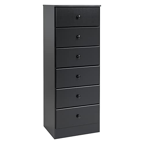 Black 6-Drawer Dresser for Bedroom: Prepac Astrid Tall Chest - Space-Saving Storage Solution