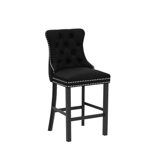 Velvet Counter Height Bar Stools Set of 2, Button Tufted with Nailheads Trim