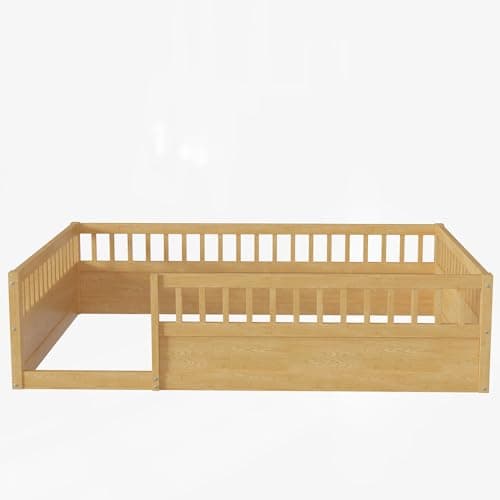 DNYN Full Size Montessori Floor Bed for Kids, Natural Wood & Space Saving Design