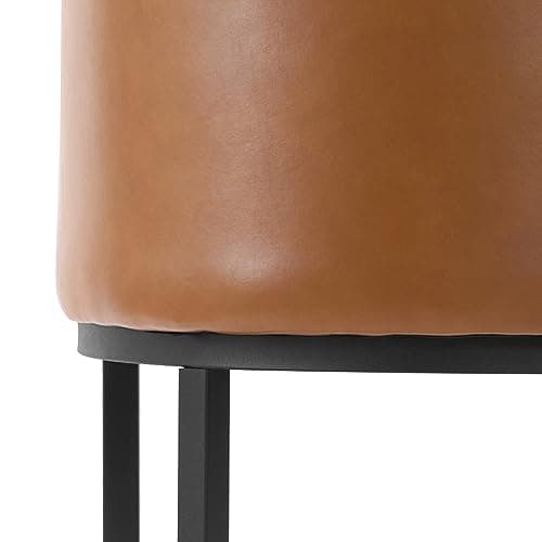 LUE BONA Black Metal Bar Stools, 27" Counter Height, Set of 4, Linen Upholstered Beige