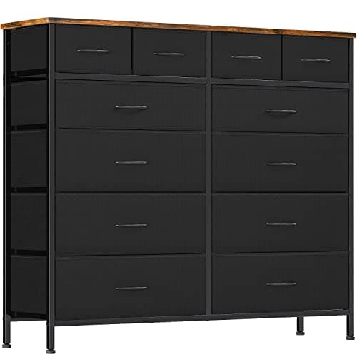 Black Tall Fabric Drawer Dresser with 12 Deep Drawers for Bedroom, Closet, and More
