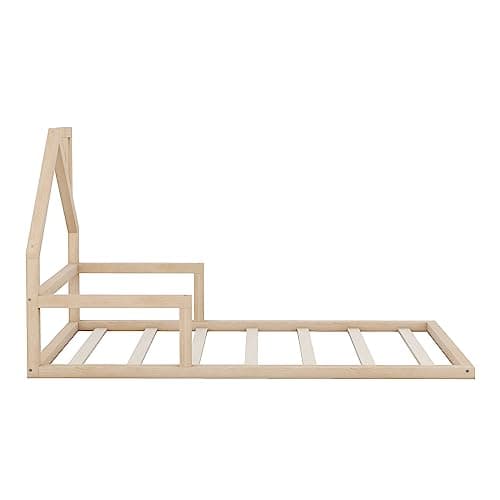 MERITLINE Twin Montessori Floor Bed with House-Shaped Headboard (Natural)