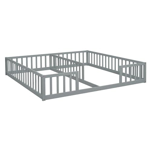 Montessori Floor Bed for Girls & Boys, Twin Size Safety Frame, Grey