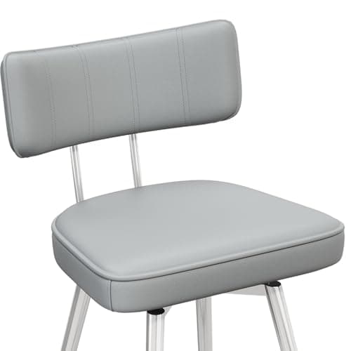 26 Inch White Leather Swivel Bar Stools with Back, Kitchen Counter Set of 2