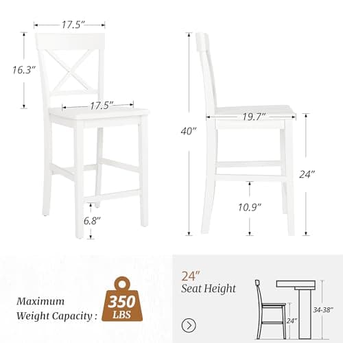 X-Back White Wooden Bar Stools, 24" H Kitchen Island Set