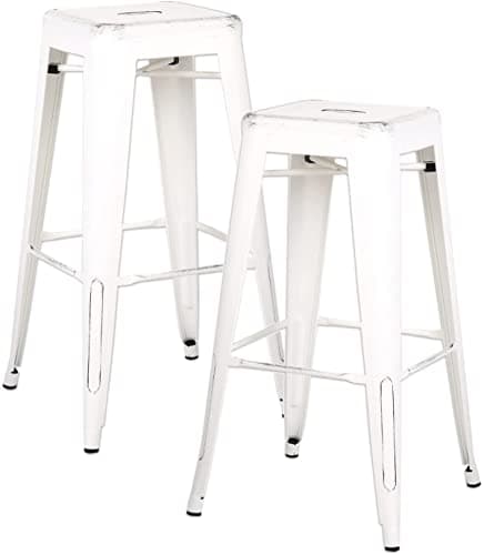 AC Pacific Matte Black Country Rustic Barstool Set of 2