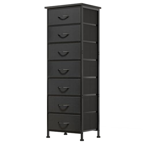 Black Tall Dresser with 7 Fabric Drawers for Bedroom
