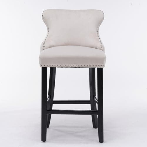Velvet Upholstered Bar Stools Set of 4 with Wooden Legs and Wing-Back Design