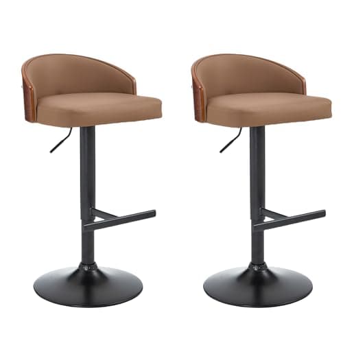 2pcs Swivel Bar Stools, Scratch-Resistant Faux Leather, Black, Kitchen & Dining Room
