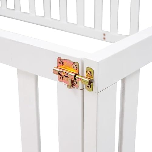 Full Size Montessori Floor Bed with Fence and Door, White Wood Daybed Frame
