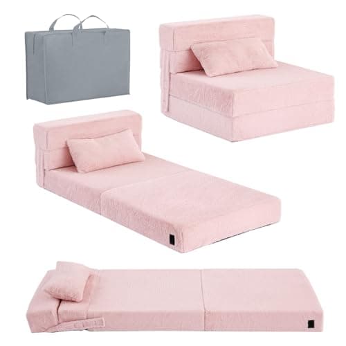 Tiita Kids Foldable Futon Bed Mattress Sofa with Storage Bag, Plush Grey