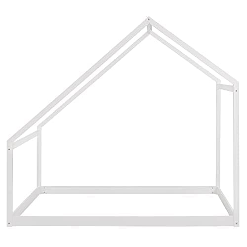 Wooden House Twin Bed Frame for Boys and Girls Bedroom with Roof and Box Spring-Less Support
