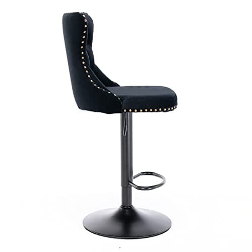 Modern Swivel Velvet Bar Stools Set of 2 with Backrest and Footrest - Black