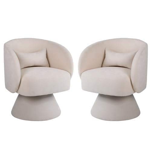 KIVENJAJA Sherpa Teddy 360° Swivel Armchair, White Pillowed Boucle Living Room Chair