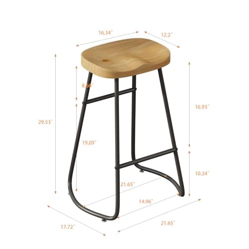 Wood Seat Bar Stools Set of 2 for Kitchen and Coffee Shop