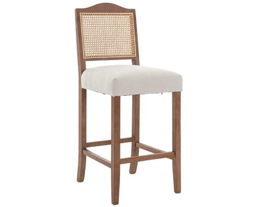 CIMOTA Linen Beige Rattan Farmhouse Bar Stool Set Mid Century Modern 26.5In