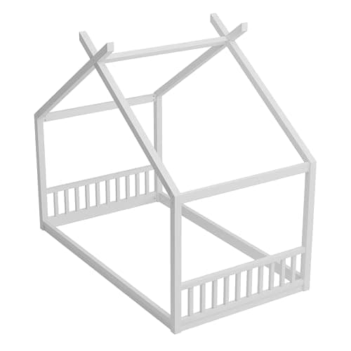 Montessori Twin Size Floor Bed with Fence, White