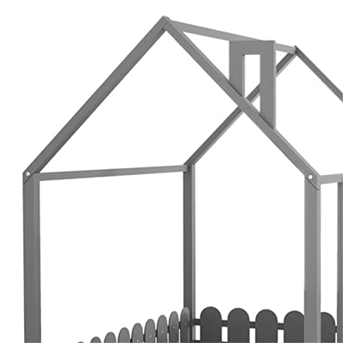 Wood House Bed Frame for Children with Fence & Roof, Full-Length Guardrail for Teens Girls Boys
