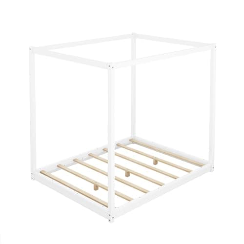 Queen Size Canopy Bed Frame for Adults, Teens, and Children, White