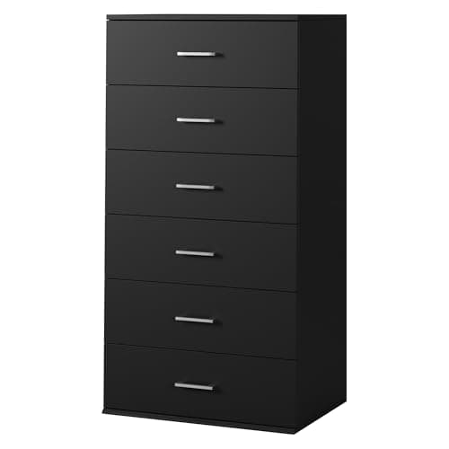 FOTOSOK Black Tall Dresser with 6 Drawers & Modern Handles