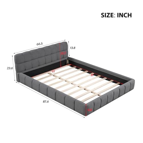 Modern Tufted Queen Platform Bed Frame - Gray Linen Wingback Style