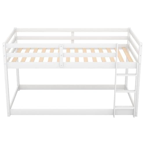 i-POOK Low Floor Twin Bunk Bed with Ladder & Guardrail, 400LBS Capacity, Easy Assemble, White
