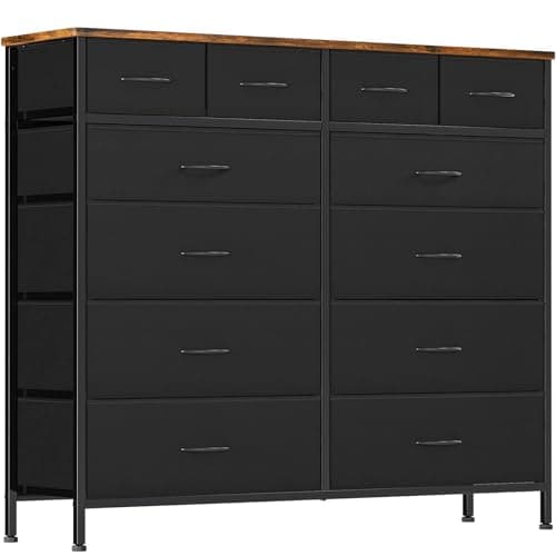 Black Tall Fabric Drawer Dresser with 12 Deep Drawers for Bedroom, Closet, and More