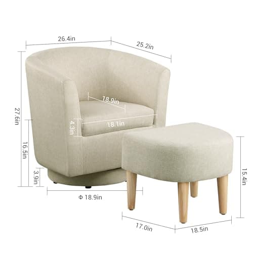 Beige 360 Degree Swivel Accent Chair with Ottoman for Living Room and Bedroom