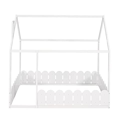White Wood Cabin Bed Frame for Kids, Teens, Girls, Boys, Adults