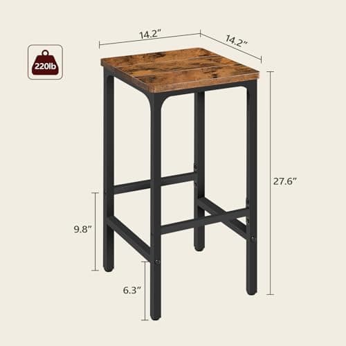 Industrial Rustic Brown Bar Stool Set, 27.6" Tall, with Footrest BAHR13801