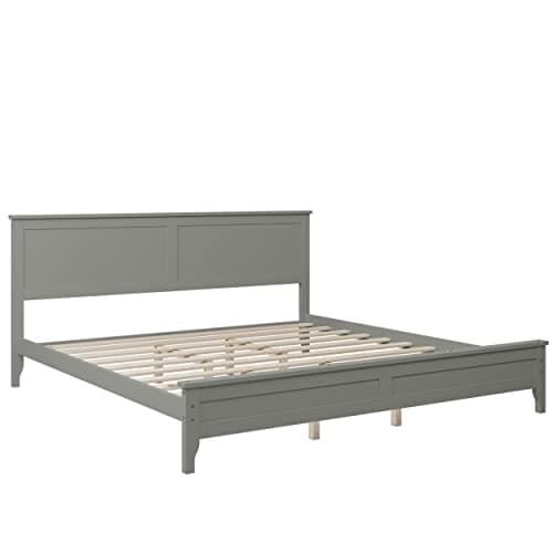 i-POOK Gray King Size Solid Wood Platform Bed with Headboard and Wood Slat Support