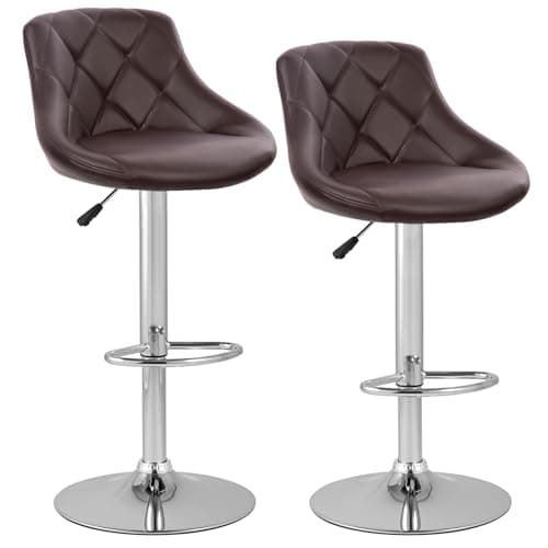 PayLessHere Modern Black Bar Stools, Set of 2, PU Leather, Height Adjustable