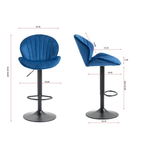 Blue Velvet Swivel Bar Stools Set of 2 with Adjustable Height and Metal Base
