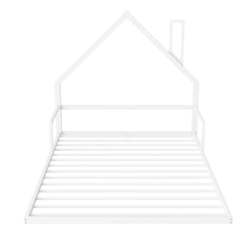 Bellemave Full Size Kids Floor Bed with House-Shaped Headboard, White