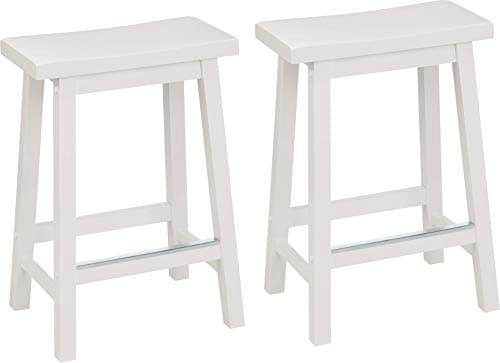 Amazon Basics White Solid Wood Kitchen Barstool, 24" Height, Set of 2